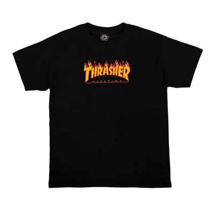 THRASHER MAGAZINE YOUTH FLAME LOGO T-SHIRT BLACK S