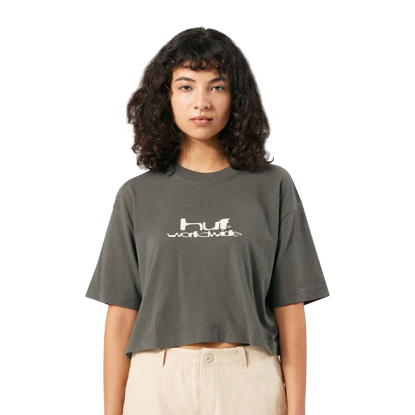 HUF WASHED HUF WORLDWIDE CROP T-SHIRT GUNMETAL S