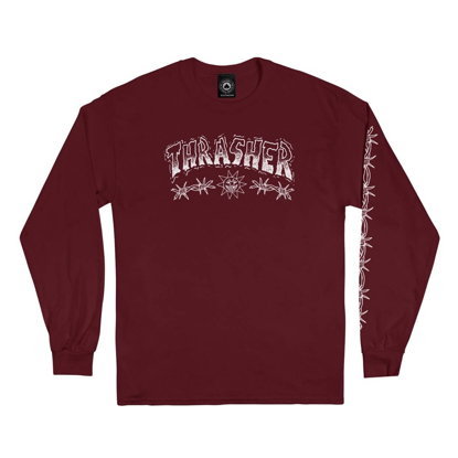 THRASHER MAGAZINE BARBED WIRE LONGSLEEVE MAROON M