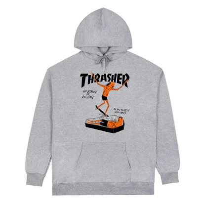 THRASHER MAGAZINE COFFIN BY NECKFACE PULLOVER HOODIE GREY L