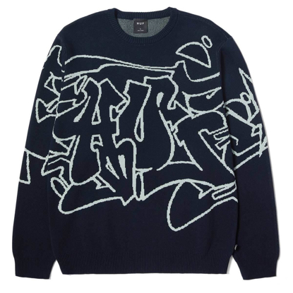 HUF OUTLINES CREWNECK PULLOVER NAVY M